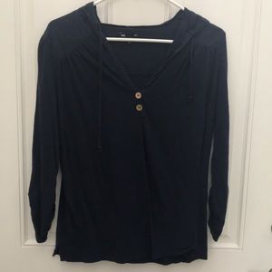 3/4 sleeve hooded navy blue tee